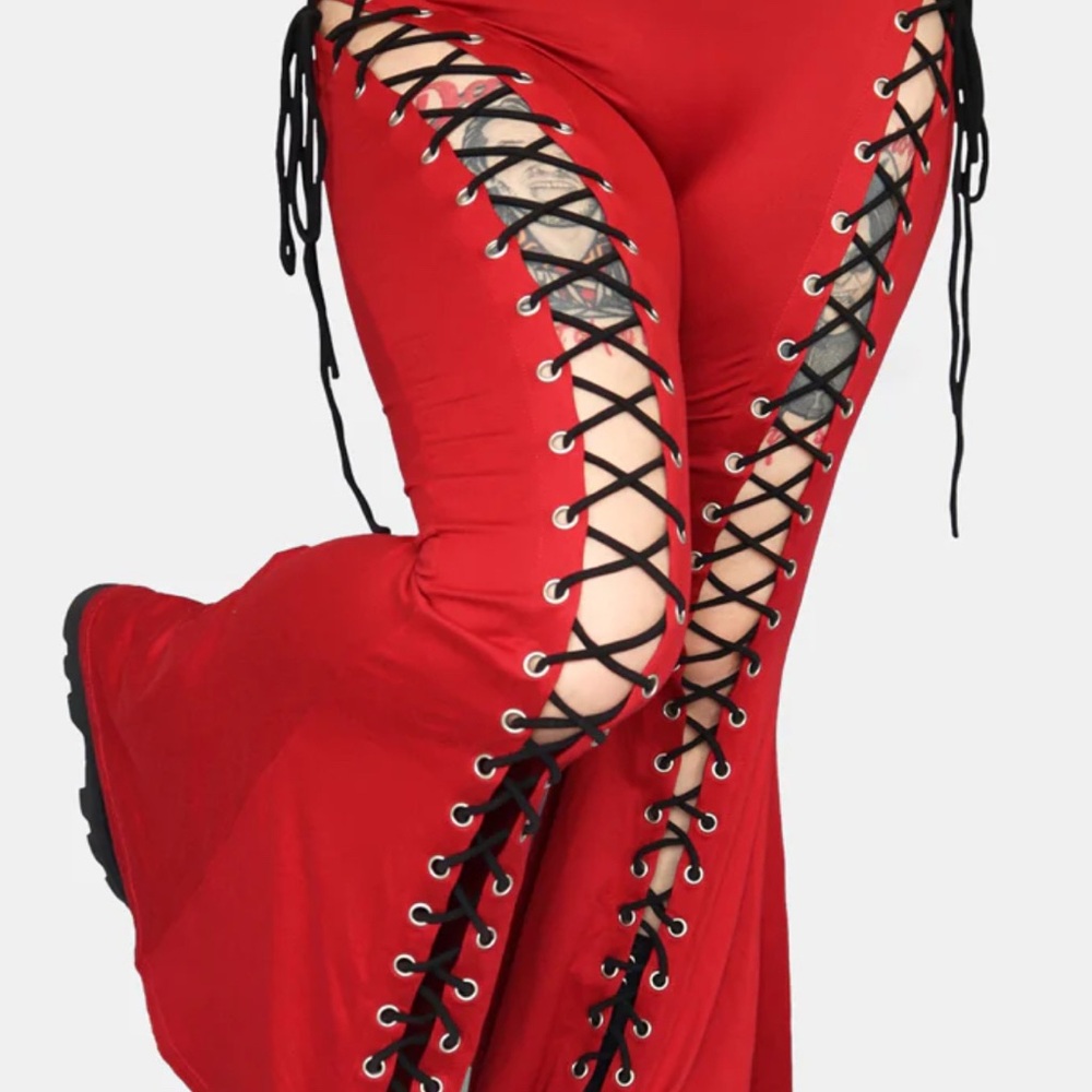 Forest Ink Red and Black Alice Flare Boot Cut with Lace-Up Detail